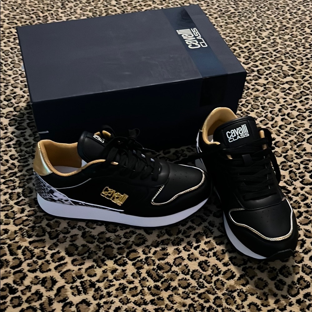 Cavalli Class Black and Gold Sneakers